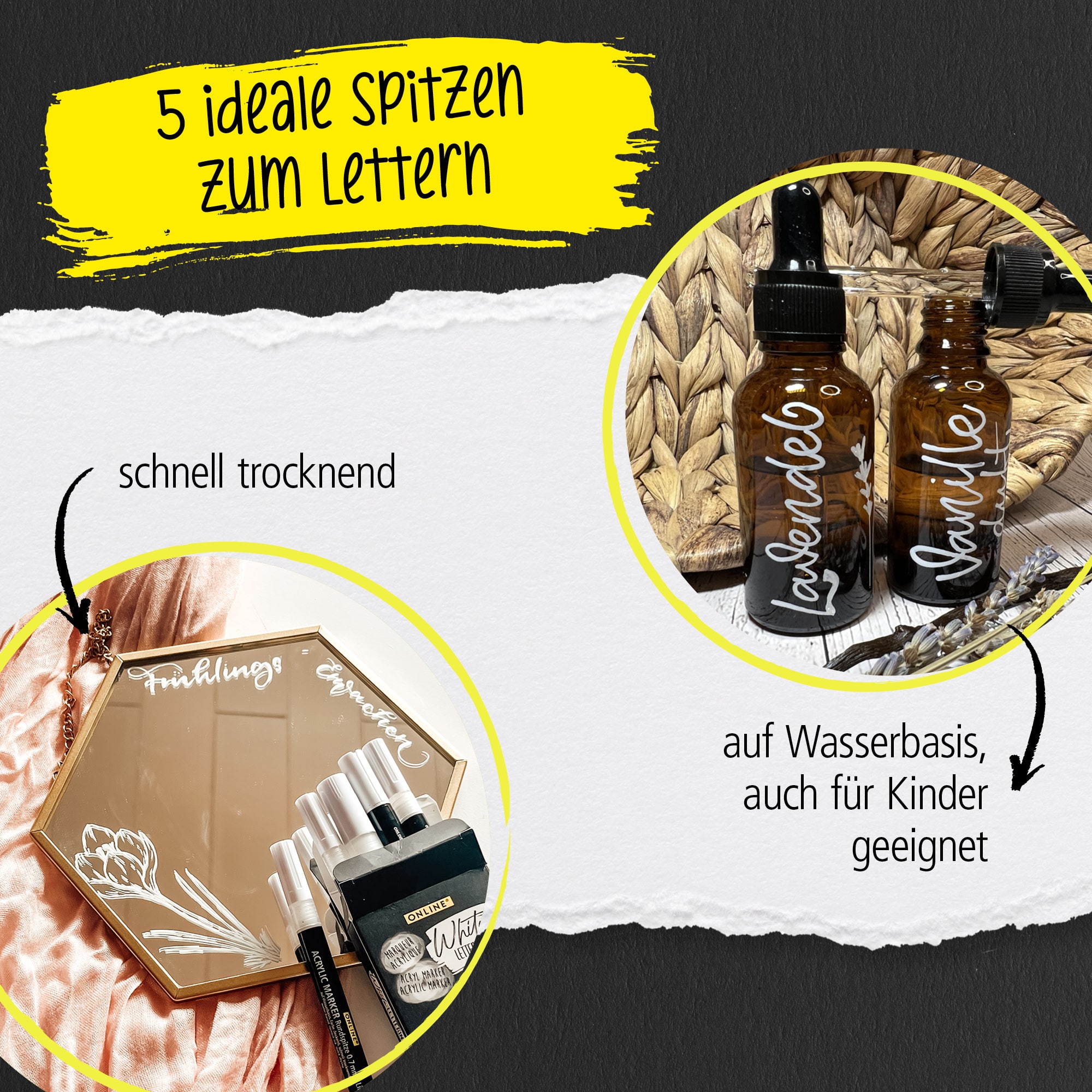 Schnell trocknend, ideal zum gestalten und lettern