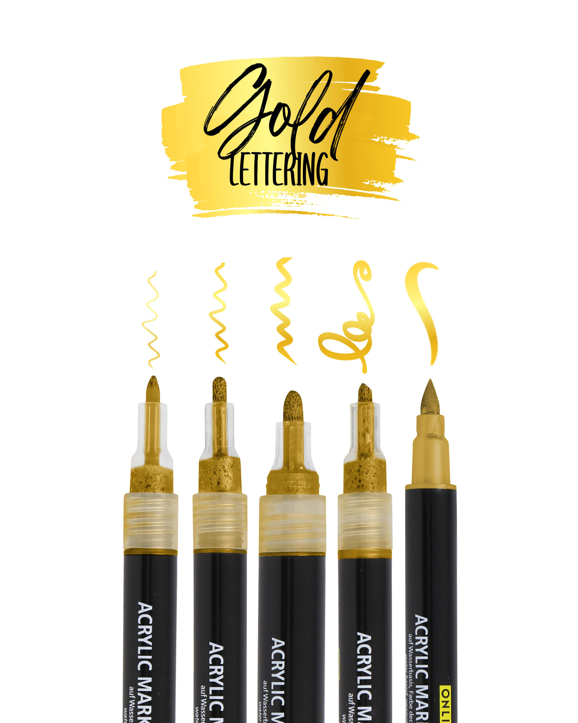 Gold Lettering Set - Fineliner und Brushpen