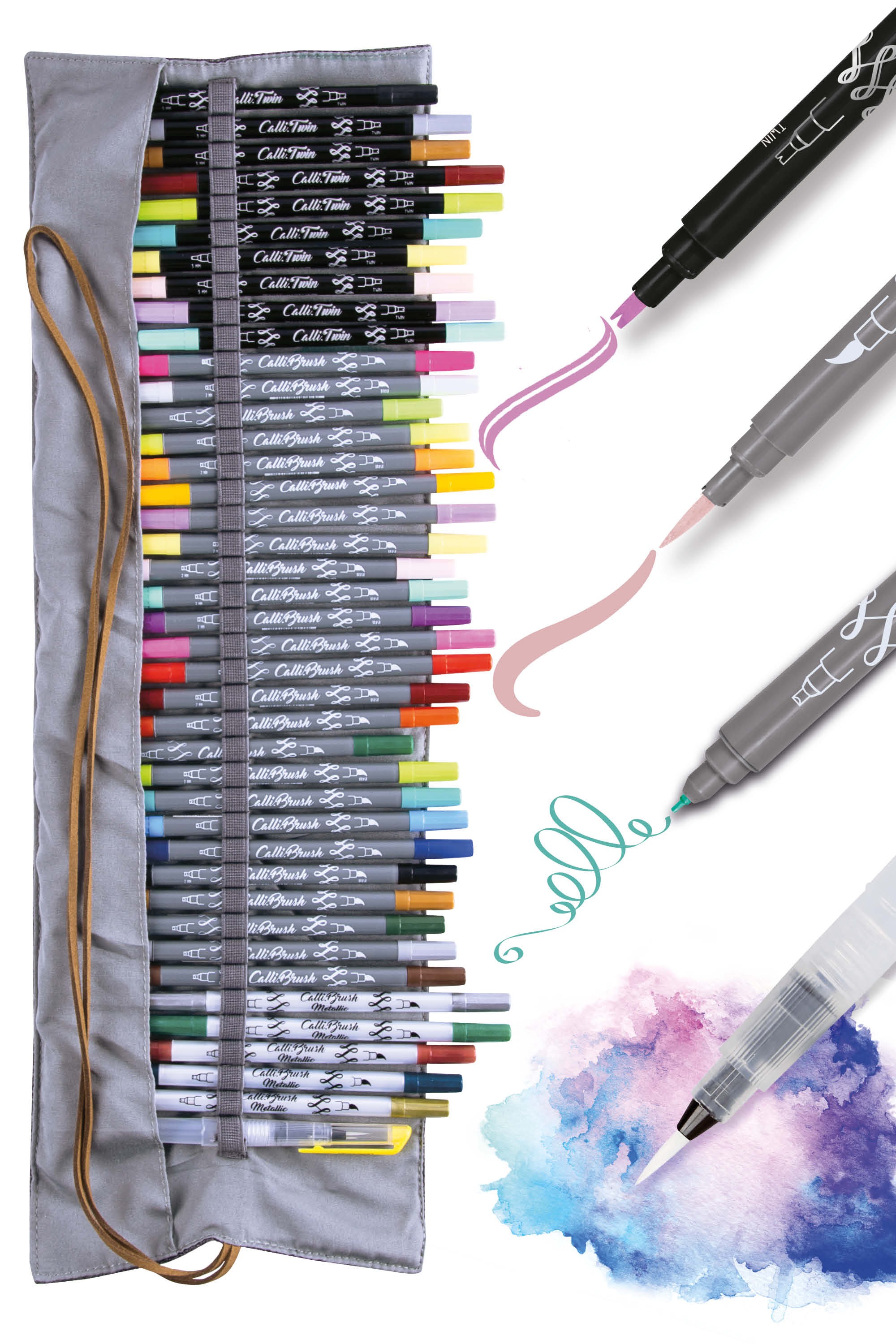 Calli.Twin & Calli.Brush Roll Pouch, 40 pens
