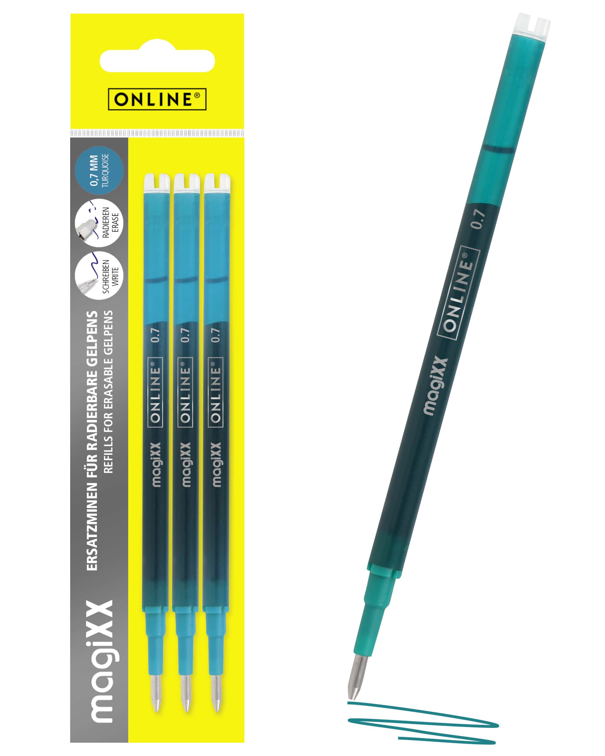 Erasable refills for ONLINE magiXX gel pens - 0.7 mm turquoise