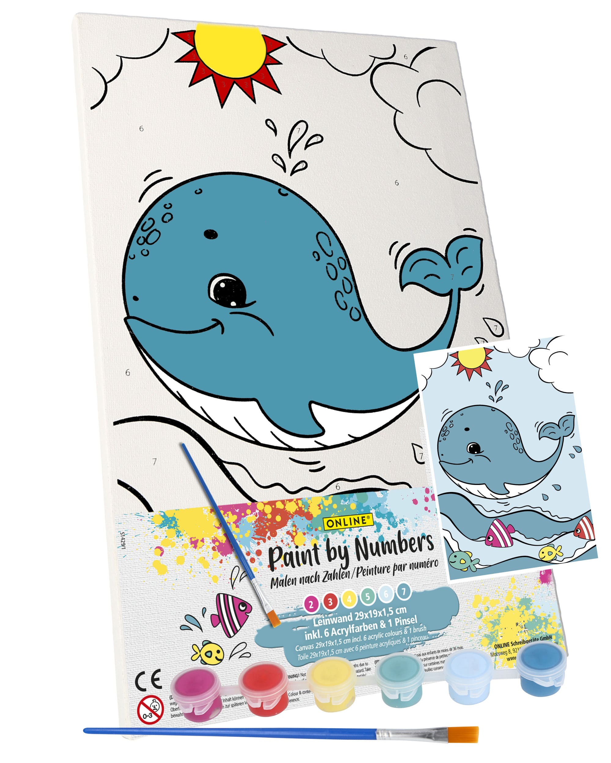 Paint By Numbers Set, 29x19 cm canvas Whale