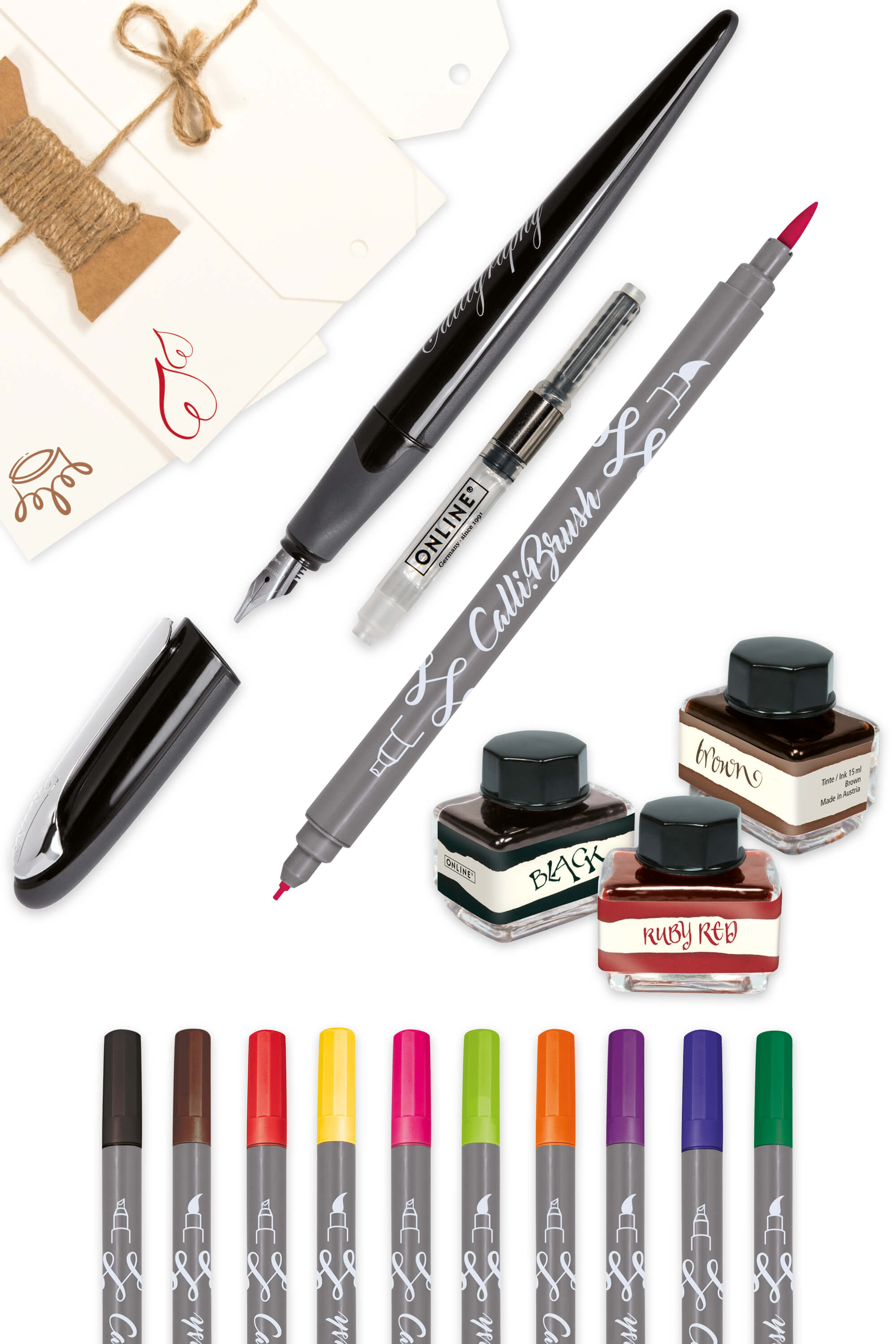 Master Set with calligraphy pen, inks, brush pens